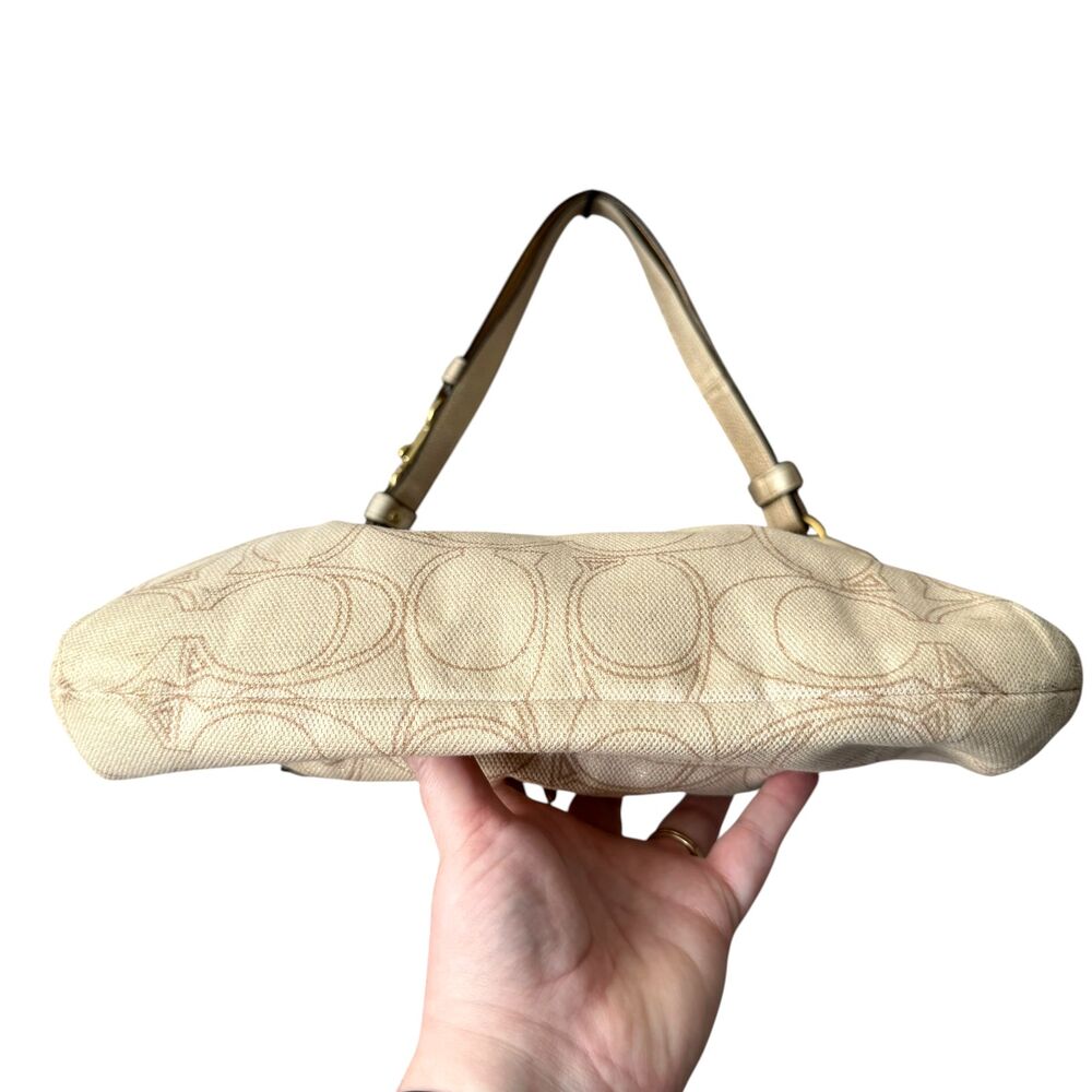 Coach Penelope Signature Linen Leather Hobo Shoulder Bag Crossbody F19189 Beige - Picture 7 of 9